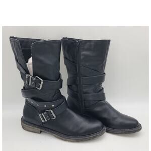 Kohl's SO Women 9.5M Katsura Black Boots w/ Wraparound Straps & Buckle Accents
